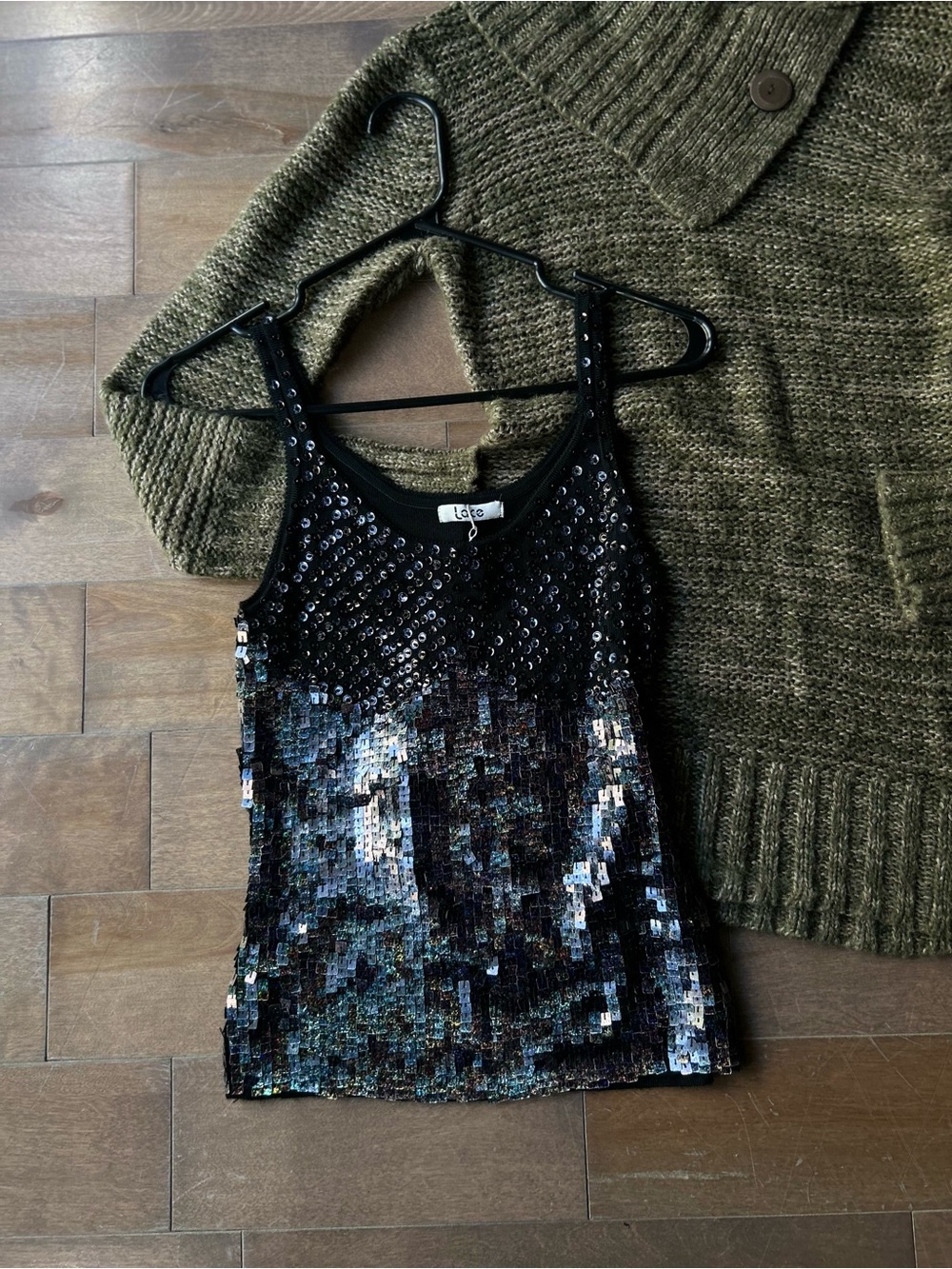 lola Black Iridescent Sequin Tank Top